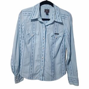 Lucky Brand Size M Snap Front Western Top Blue Embroidered